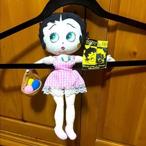 VINTAGE Betty Boop Plush with Pink Gingham Dress and Easter basket,